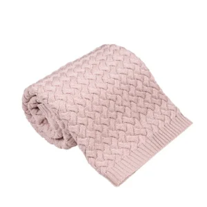 PŪKUOTAS kūdikio pledas – 100% merino vilna – Švelniai rožinis