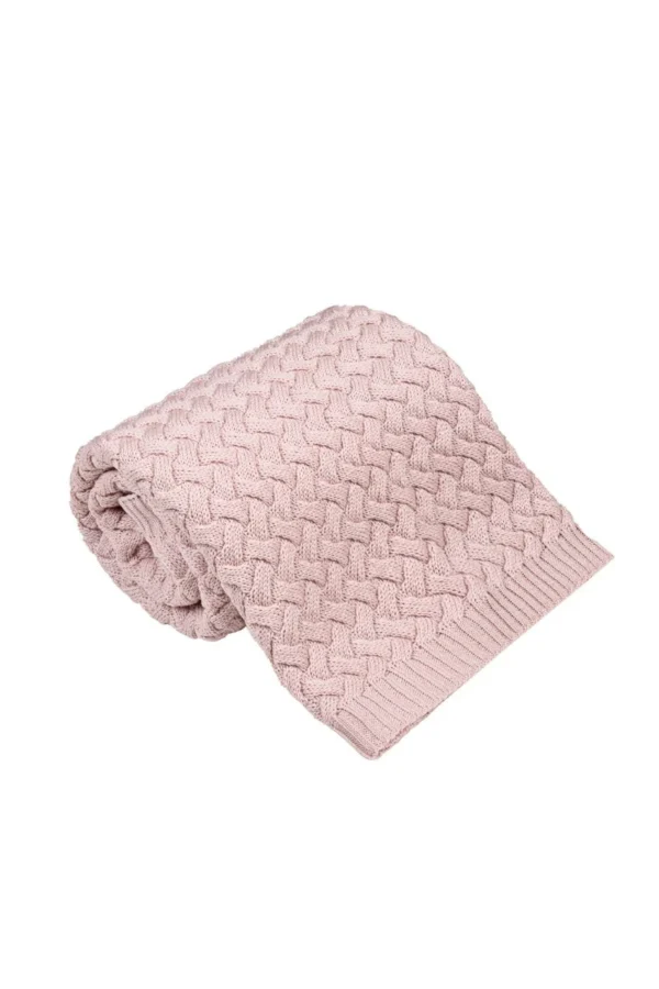 PŪKUOTAS kūdikio pledas – 100% merino vilna – Švelniai rožinis